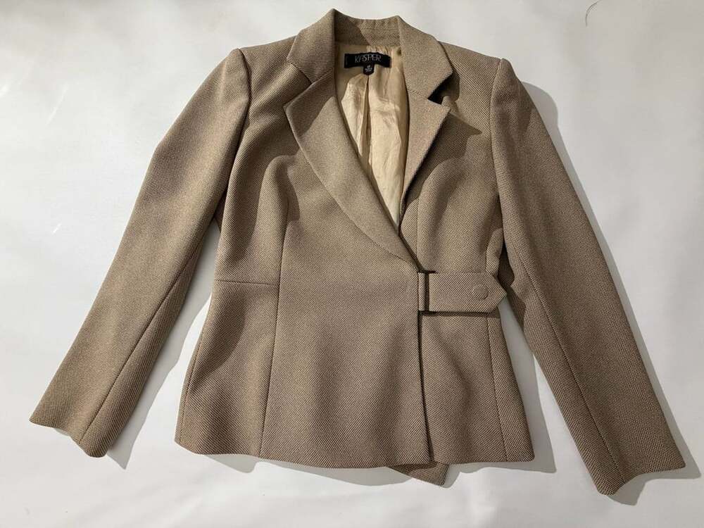 Kasper 4P Petite Beige Tweed Blazer Jacket Cropped Workwear Office Quiet